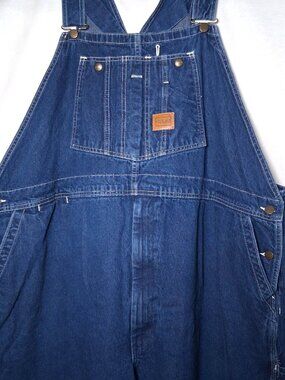 Walls Workwear Overalls Men 52x31 Blue Jean Denim Carpenter Work Bibs Dark Wash